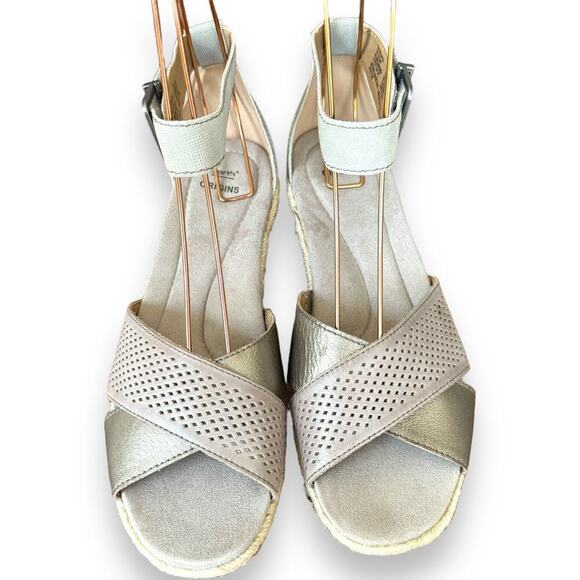 Earth Platinum Naples Natasha Leather Espadrille Low Wedge Sandal Size 10 - Picture 6 of 12